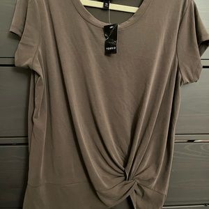 Torrid faux suede mauve brown twist front blouse. Size 00